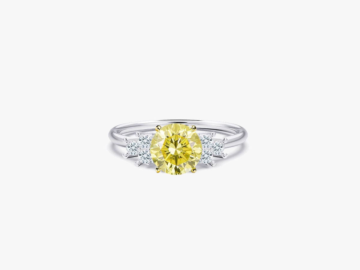 0.86ct Fancy Light Yellow Round Brilliant Cut CINDERELLA Engagement Ring